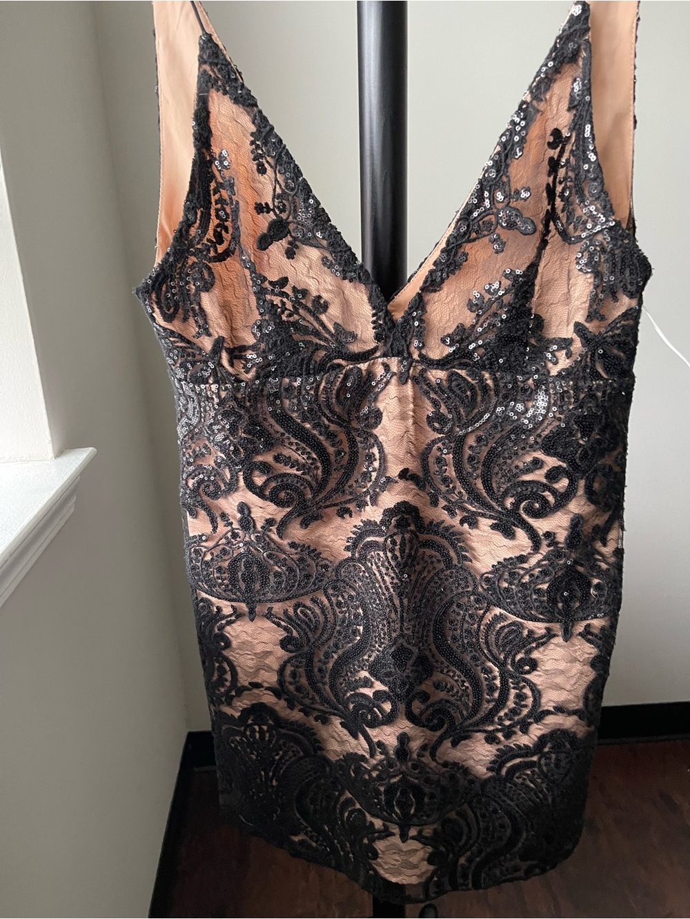 Free People Night Shimmers Mini Dress Black lace overlay Size 10 - Picture 7 of 13